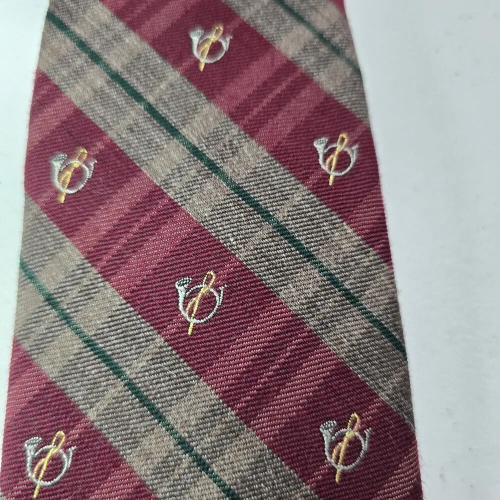 Vintage Land's End Charter Mens Neck Tie Wool Silk Blend French Horn Y2K 90s